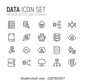 Simple line set of data icons. Premium quality objects. Vector signs isolated on a white background. Pack of data pictograms.