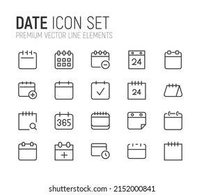 Simple line set of date icons. Premium quality objects. Vector signs isolated on a white background. Pack of date pictograms.