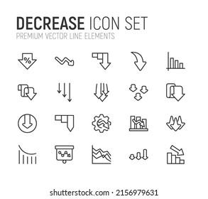 Simple line set of decrease icons. Premium quality objects. Vector signs isolated on a white background. Pack of decrease pictograms.