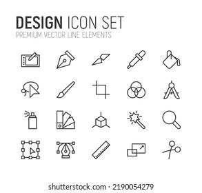 Simple line set of design icons. Premium quality objects. Vector signs isolated on a white background. Pack of design pictograms.