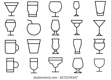 Simple line set of drink icons. Premium pack of beverages line icons. Vector signs isolated on a white background. Pack of drink pictograms. 