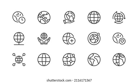 Simple line set of earth  icons. Premium quality objects. Vector signs isolated on a white background. Pack of earth  pictograms.