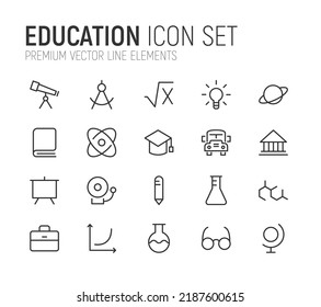 Simple line set of education icons. Premium quality objects. Vector signs isolated on a white background. Pack of education pictograms.