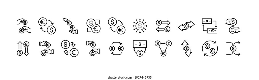 Simple line set of exchange icons. Premium quality objects. Vector signs isolated on a white background. Pack of exchange pictograms.