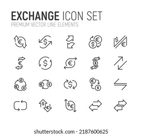 Conjunto simple de líneas de iconos de intercambio. Objetos de primera calidad. Señales vectoriales aisladas en un fondo blanco. Paquete de pictogramas de intercambio.