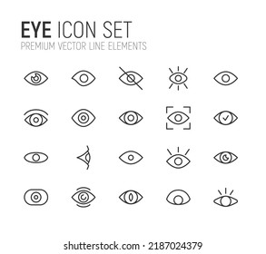 Simple line set of eye icons. Premium quality objects. Vector signs isolated on a white background. Pack of eye pictograms.