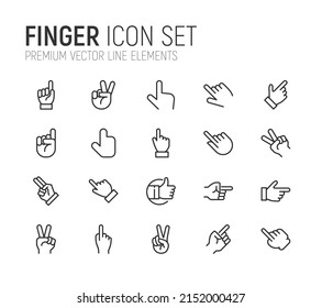 Simple line set of finger icons. Premium quality objects. Vector signs isolated on a white background. Pack of finger pictograms.