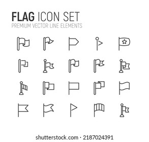 Simple line set of flag icons. Premium quality objects. Vector signs isolated on a white background. Pack of flag pictograms.