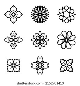 Conjunto de líneas simples de iconos de flores, ilustración vectorial