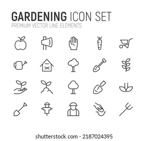Simple line set of gardening icons. Premium quality objects. Vector signs isolated on a white background. Pack of gardening pictograms.