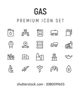 Simple line set of gas icons. Premium quality objects. Vector signs isolated on a white background. Pack of gas pictograms.