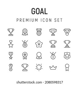 Simple line set of goal icons. Premium quality objects. Vector signs isolated on a white background. Pack of goal pictograms.