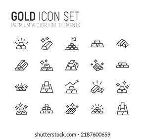 Simple line set of gold icons. Premium quality objects. Vector signs isolated on a white background. Pack of gold pictograms.