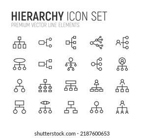 Simple line set of hierarchy icons. Premium quality objects. Vector signs isolated on a white background. Pack of hierarchy pictograms.