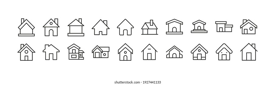 Simple line set of home icons. Premium quality objects. Vector signs isolated on a white background. Pack of house pictograms.