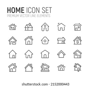 Simple line set of home icons. Premium quality objects. Vector signs isolated on a white background. Pack of home pictograms.