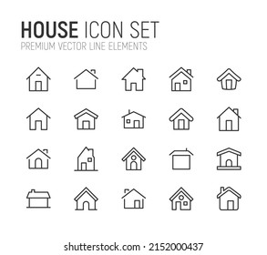 Simple line set of house icons. Premium quality objects. Vector signs isolated on a white background. Pack of house pictograms.