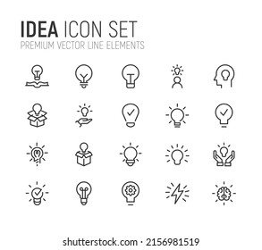 Simple line set of idea icons. Premium quality objects. Vector signs isolated on a white background. Pack of idea pictograms.