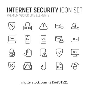 Simple line set of internet security icons. Premium quality objects. Vector signs isolated on a white background. Pack of internet security pictograms.
