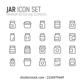 Simple line set of jar icons. Premium quality objects. Vector signs isolated on a white background. Pack of jar pictograms.