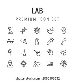 Simple line set of lab icons. Premium quality objects. Vector signs isolated on a white background. Pack of lab pictograms.