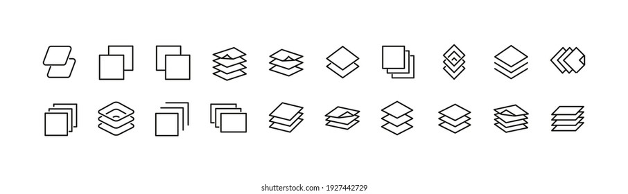 Conjunto simple de líneas de iconos de capas. Objetos de primera calidad. Señales vectoriales aisladas en un fondo blanco. Envase de pictogramas de capas.