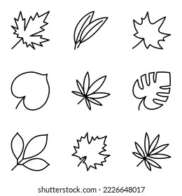 Simple line set of leaf icons. Isolated on white background. Vector illustration. Collection.