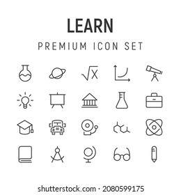 Simple line set of learn icons. Premium quality objects. Vector signs isolated on a white background. Pack of learn pictograms.