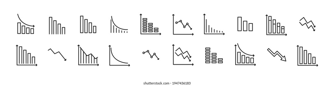 Juego simple de líneas de iconos de pérdida. Objetos de primera calidad. Señales vectoriales aisladas en un fondo blanco. Envase para reducir los pictogramas.