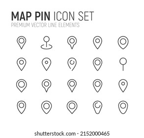 Simple line set of map pin icons. Premium quality objects. Vector signs isolated on a white background. Pack of map pin pictograms.