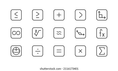 Simple line set of math  icons. Premium quality objects. Vector signs isolated on a white background. Pack of math  pictograms.