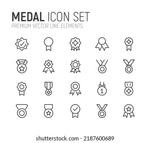 Simple line set of medal icons. Premium quality objects. Vector signs isolated on a white background. Pack of medal pictograms.