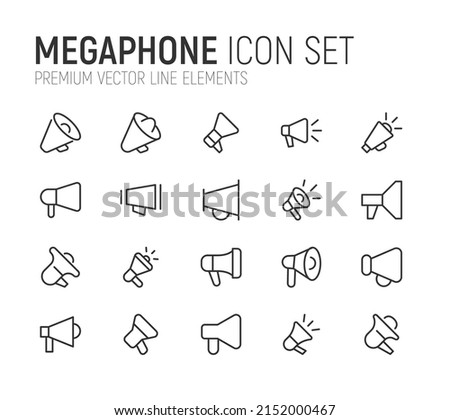 Simple line set of megaphone icons. Premium quality objects. Vector signs isolated on a white background. Pack of megaphone pictograms.
