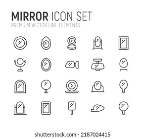 Simple line set of mirror icons. Premium quality objects. Vector signs isolated on a white background. Pack of mirror pictograms.