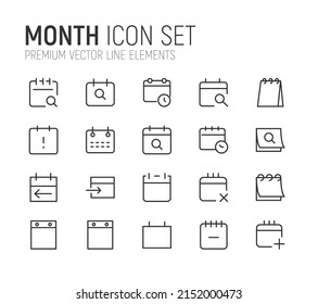 Simple line set of month icons. Premium quality objects. Vector signs isolated on a white background. Pack of month pictograms.