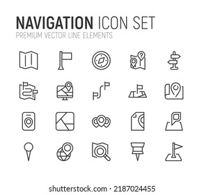 Simple line set of navigation icons. Premium quality objects. Vector signs isolated on a white background. Pack of navigation pictograms.