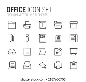 Simple line set of office icons. Premium quality objects. Vector signs isolated on a white background. Pack of office pictograms.