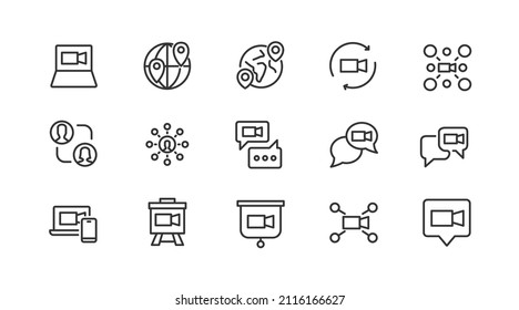 Simple line set of online meeting  icons. Premium quality objects. Vector signs isolated on a white background. Pack of online meeting  pictograms.