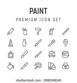 Simple line set of paint icons. Premium quality objects. Vector signs isolated on a white background. Pack of paint pictograms.