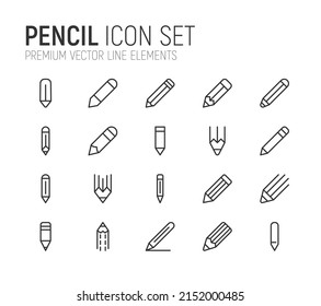 Simple line set of pencil icons. Premium quality objects. Vector signs isolated on a white background. Pack of pencil pictograms.