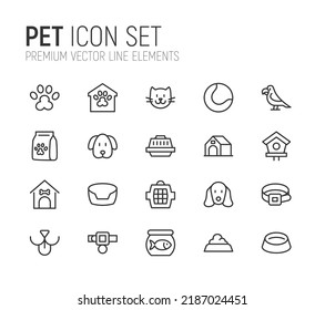 Simple line set of pet icons. Premium quality objects. Vector signs isolated on a white background. Pack of pet pictograms.