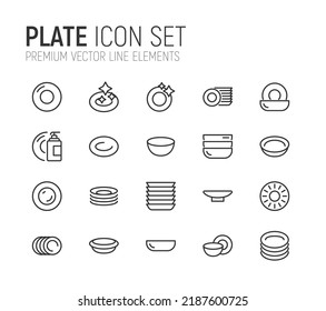 Simple line set of plate icons. Premium quality objects. Vector signs isolated on a white background. Pack of plate pictograms.
