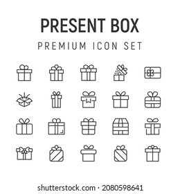 Simple line set of present box icons. Premium quality objects. Vector signs isolated on a white background. Pack of present box pictograms.