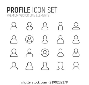 Simple line set of profile icons. Premium quality objects. Vector signs isolated on a white background. Pack of profile pictograms.
