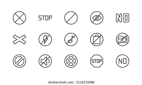 Simple line set of prohibition  icons. Premium quality objects. Vector signs isolated on a white background. Pack of prohibition  pictograms.