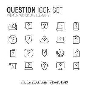 Simple line set of question icons. Premium quality objects. Vector signs isolated on a white background. Pack of question pictograms.