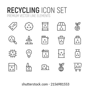 Simple line set of recycling icons. Premium quality objects. Vector signs isolated on a white background. Pack of recycling pictograms.