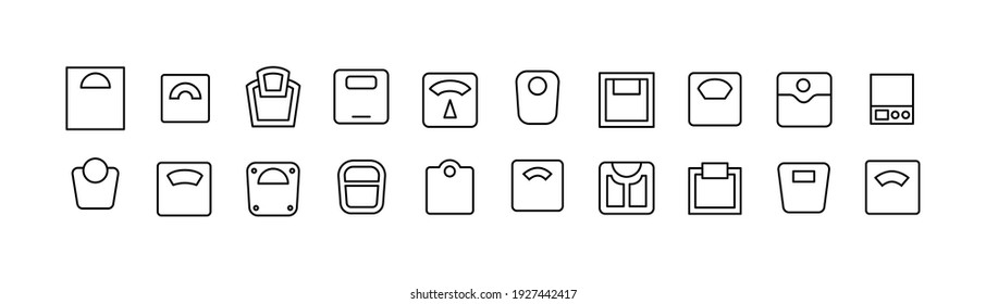 Simple line set of scale icons. Premium quality objects. Vector signs isolated on a white background. Pack of scale pictograms.