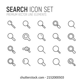 Simple line set of search icons. Premium quality objects. Vector signs isolated on a white background. Pack of search pictograms.