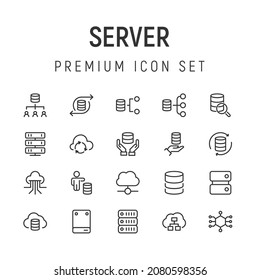 Simple line set of server icons. Premium quality objects. Vector signs isolated on a white background. Pack of server pictograms.